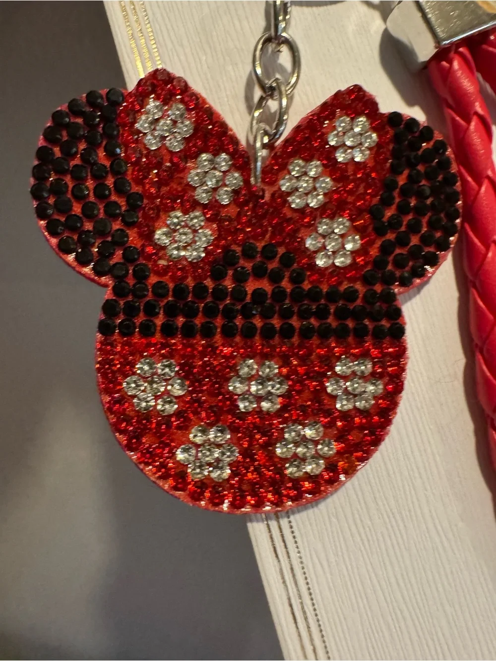 Red Mouse Keychain or Bag Charm with Braided Wrist Strap - Picture 2 of 3